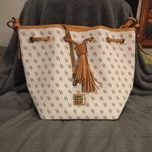 Signature Blakely Collection Tasha Logo Drawstring Bucket Bag in Bone